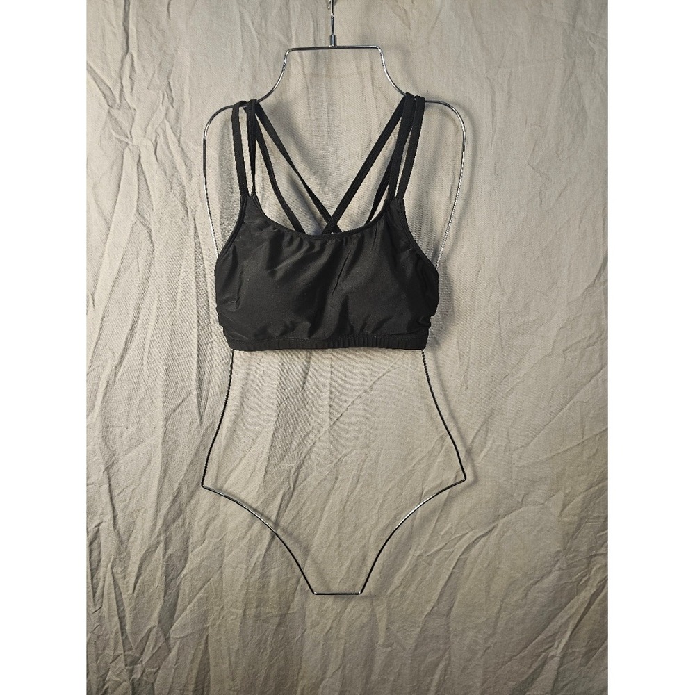 Tempt Me Womens Black Crisscross Multi Strap Bikini Swim Top Size XS Solid